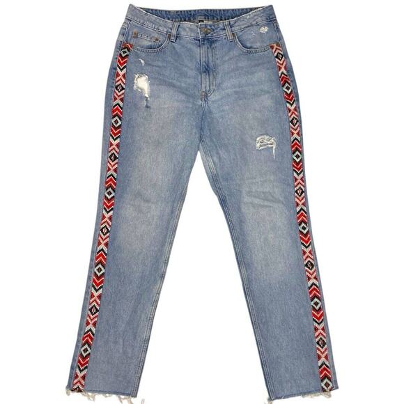 H&M Embroidered Mom Jeans Womens 10 Aztec Boho Southwestern Retro Cowgirl Casual - Picture 2 of 11